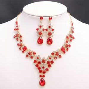 Diamond Cut Floral Necklace - Red