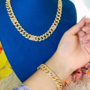 Hip Hop Chain with Bracelet Pink