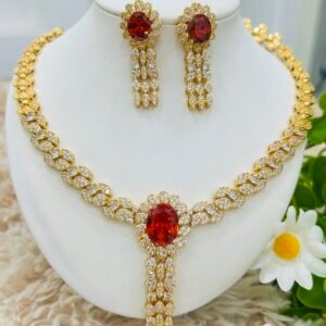 Elegant Crystal Necklace Set - Red
